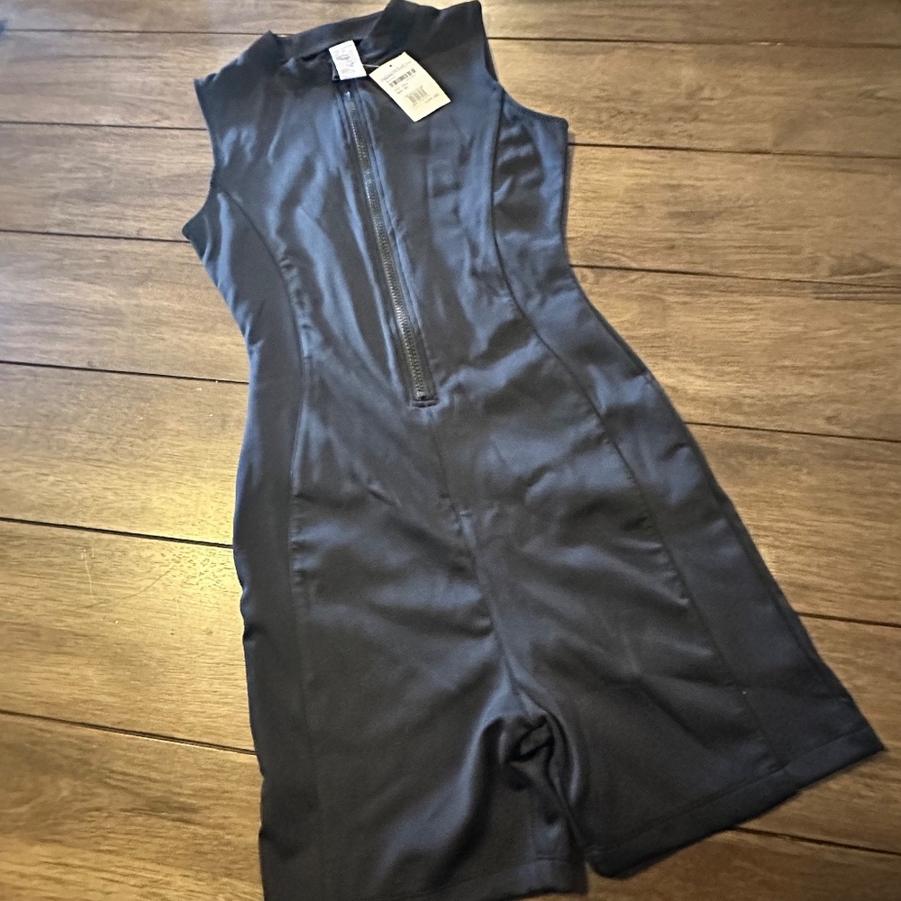Good American Compression Zip Up Bike Suit Black Onesie Bodysuit Size Small - Picture 5 of 10